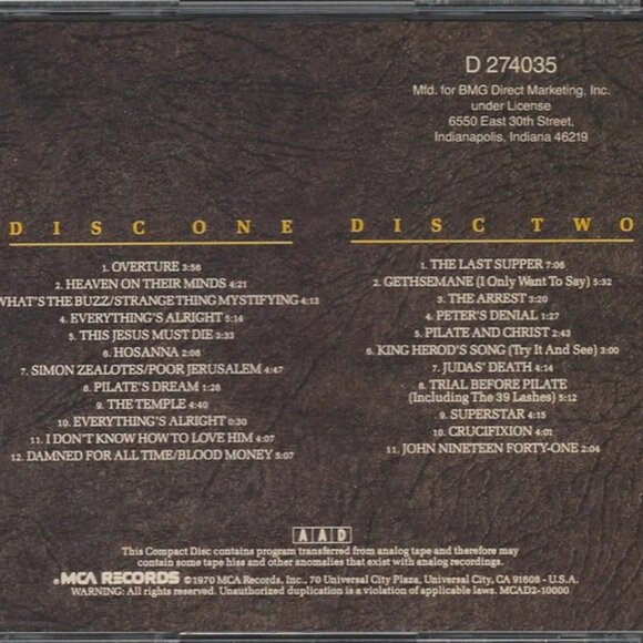 Andrew Lloyd Webber Tim Rice Jesus Christ Superstar Rock Opera bmg club 2 cd set - Picture 2 of 5